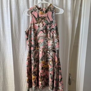 ASOS Pink and Green Floral Neckline Dress